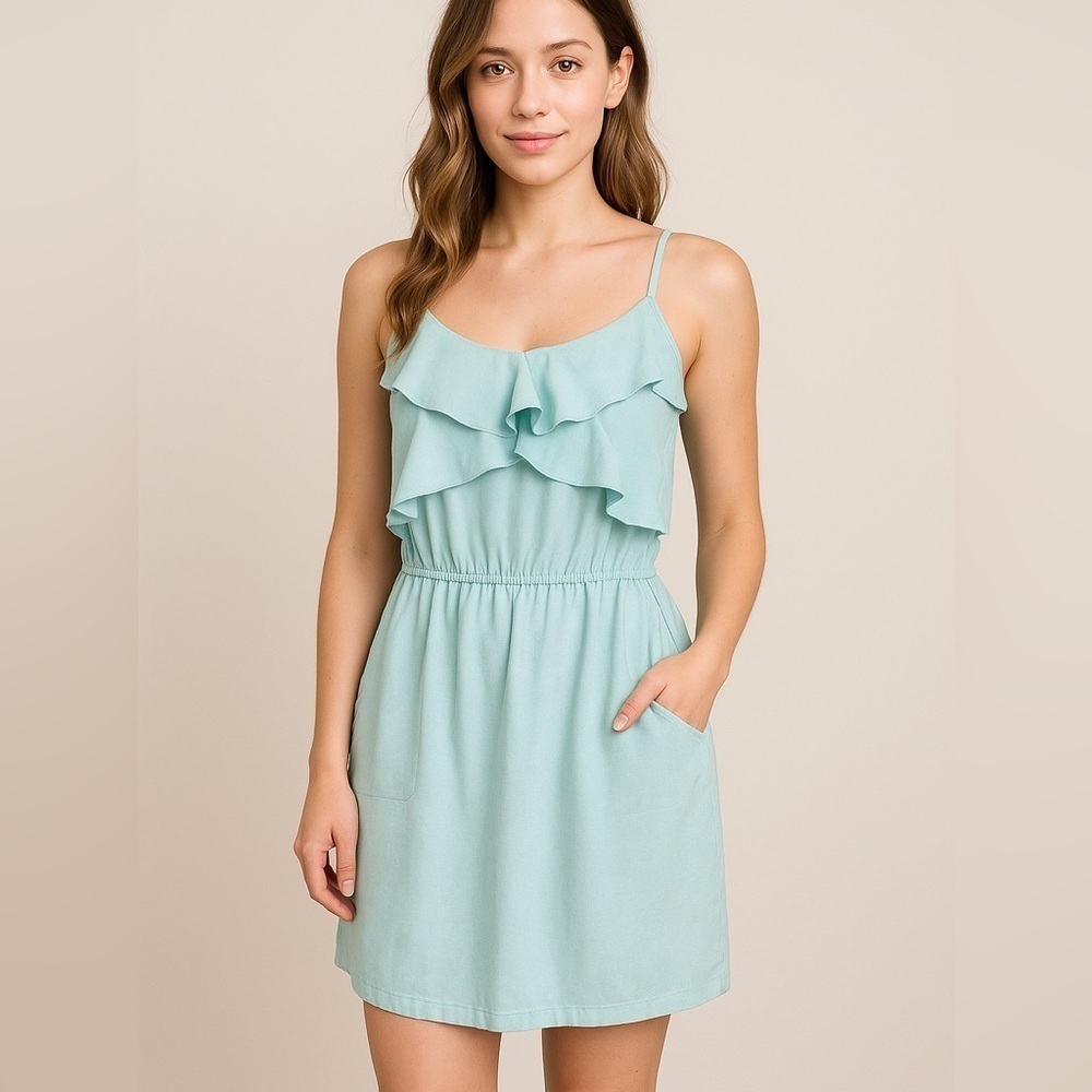 Charlotte Russe Mint Ruffled Sundress with pockets, junior's large‎